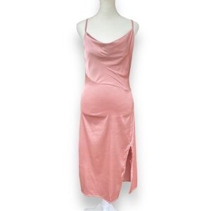 New Lyanar Dusty Rose Cowl Neck Sleeveless Satin Midi Dress Size Extra Small